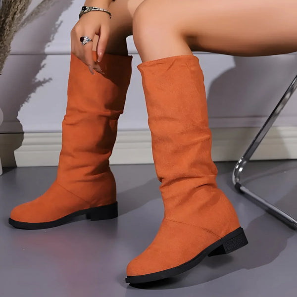 Slouchy Mid-Calf Boots with Round Toe