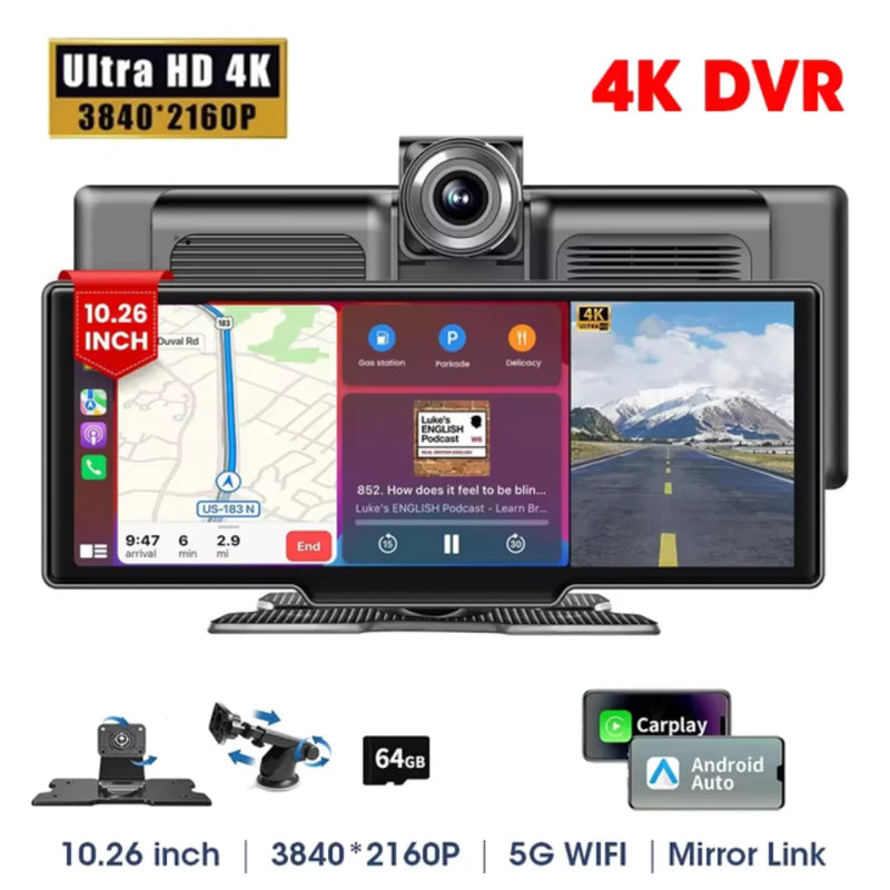 4K Dash Cam with Wireless CarPlay