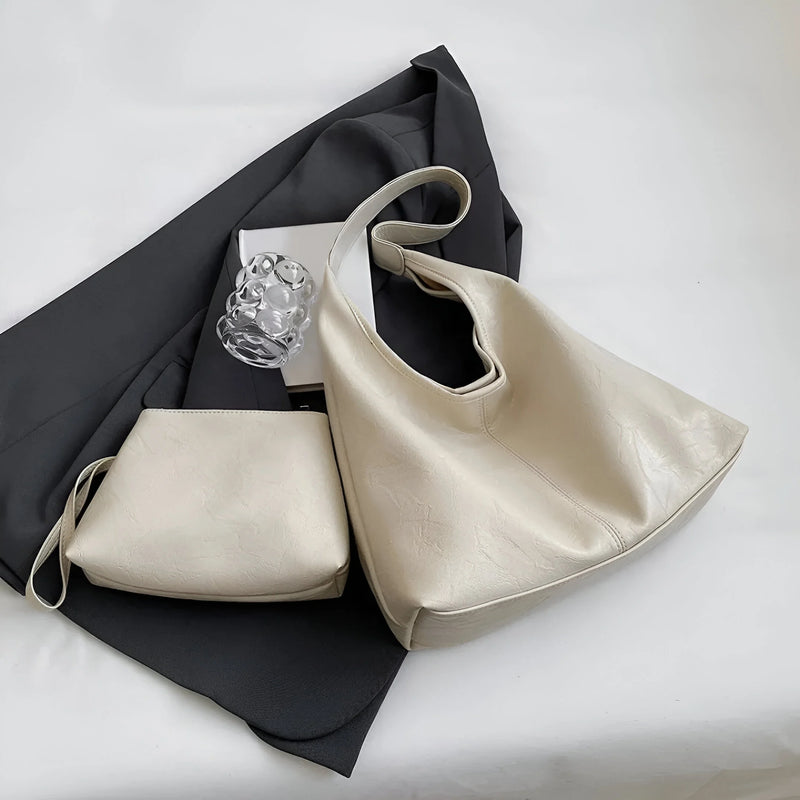 Two-Piece Large Leather Tote Bag