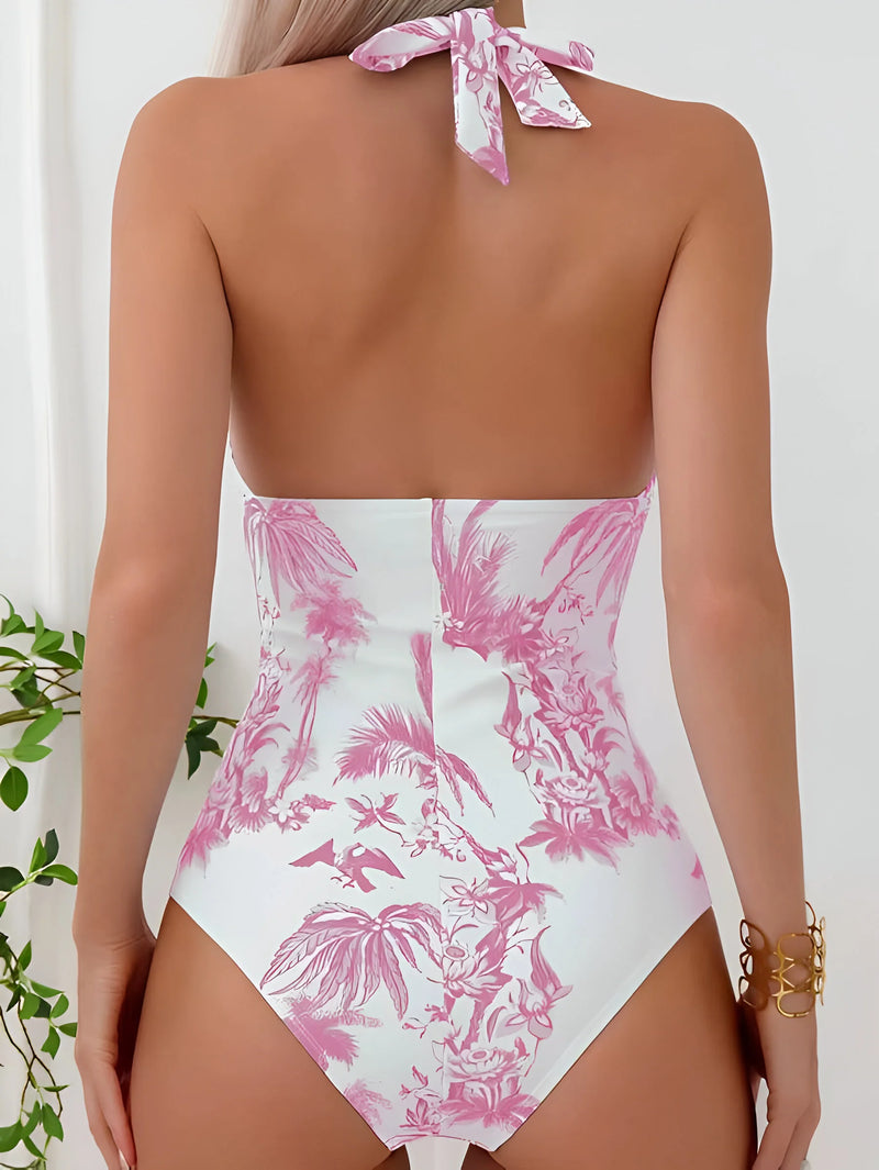 Ruffle Halter One-Piece Swimsuit