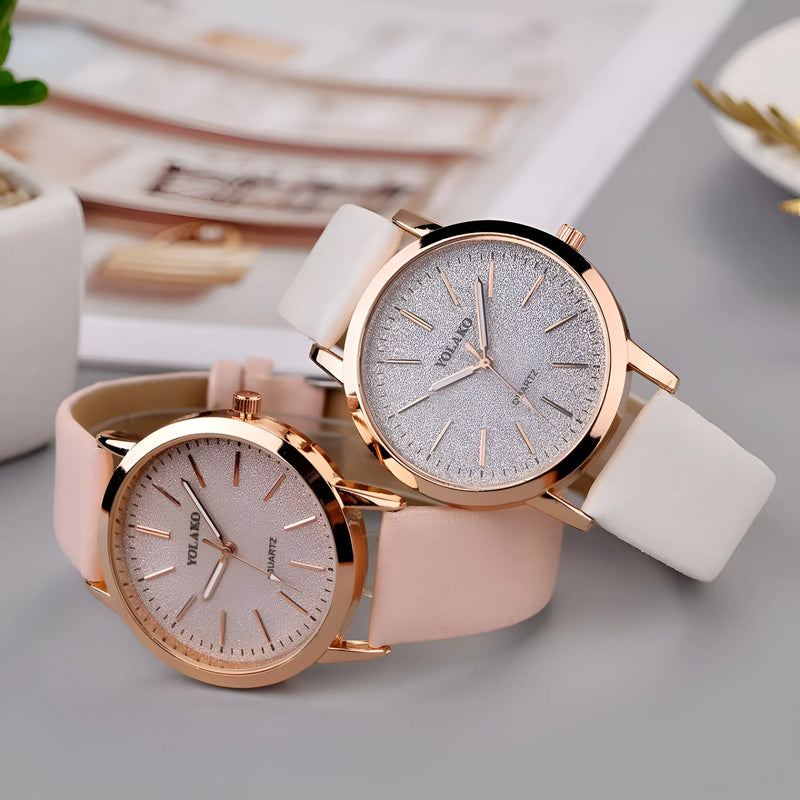 Women's Frosted Dial Leather Strap Watch