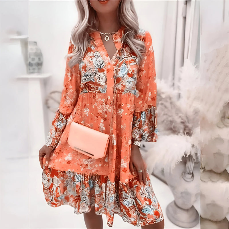 Floral Print Bohemian V-Neck Dress