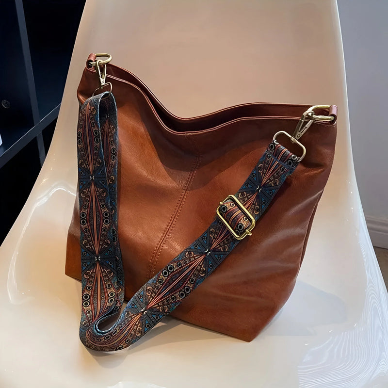 Leather Crossbody Bag with Ethnic Detail