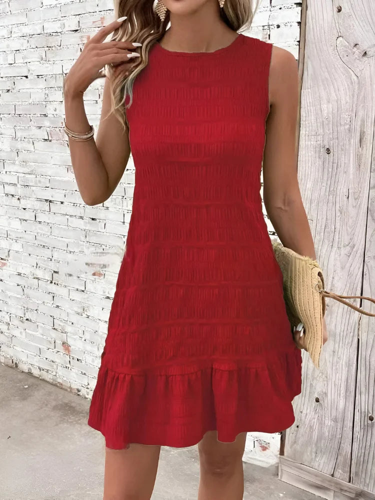 Sleeveless Lace-Up Ruffle Mini Dress