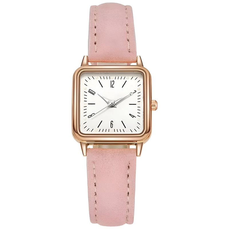 Square Dial Leather Strap GITD Watch for Women