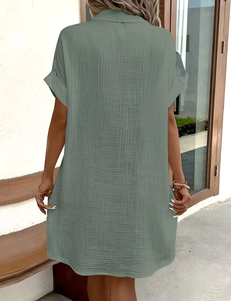 Button-Down Dress with Flip Collar and Pockets