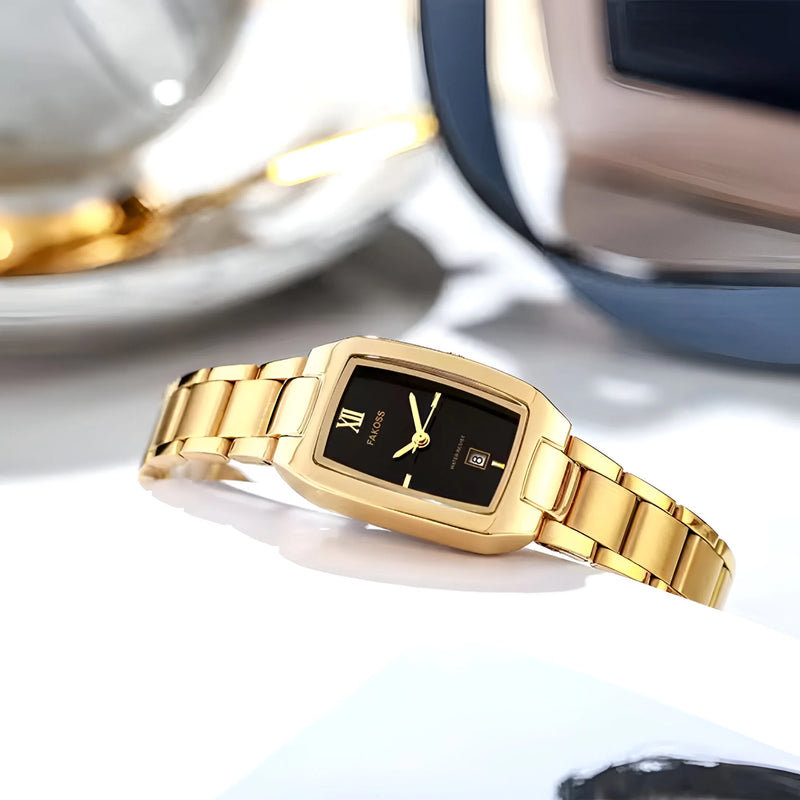 Women's Rectangular Gold Watch