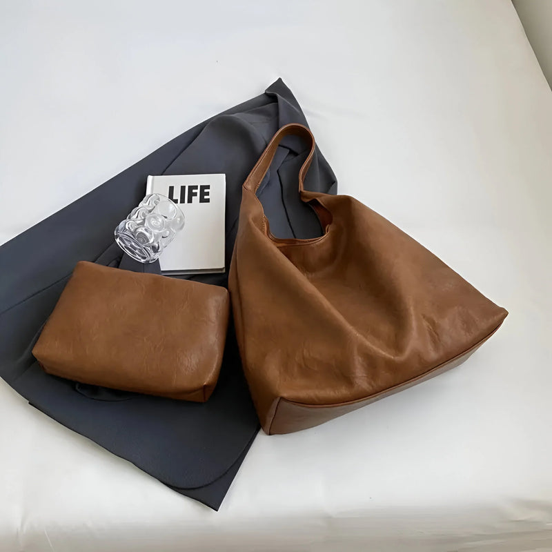 Large Leather Shoulder Tote Bag