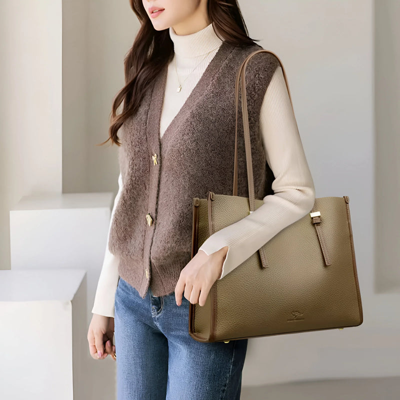 Textured Leather Tote Bag with Spacious Interior