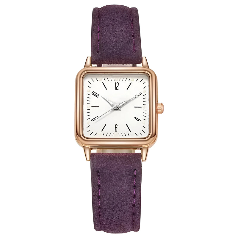 Square Dial Leather Strap GITD Watch for Women