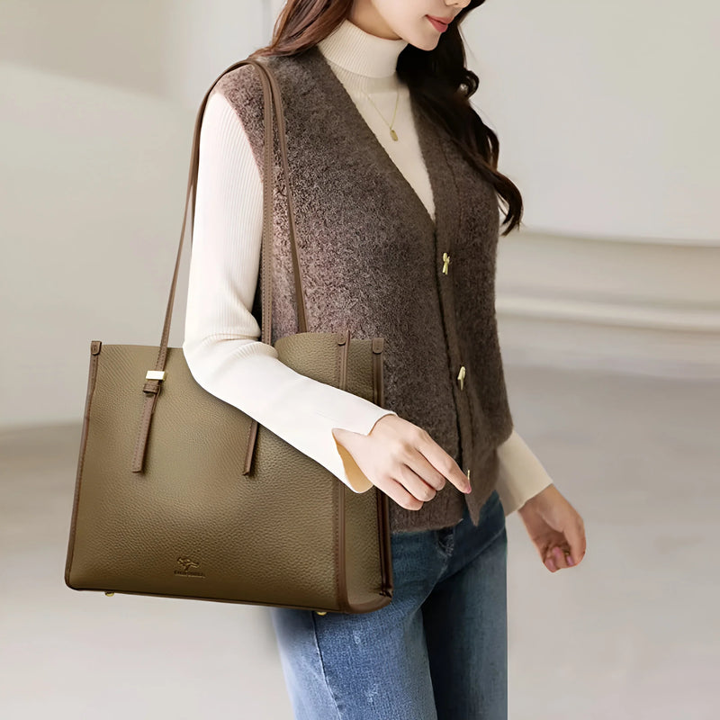 Textured Leather Tote Bag with Spacious Interior