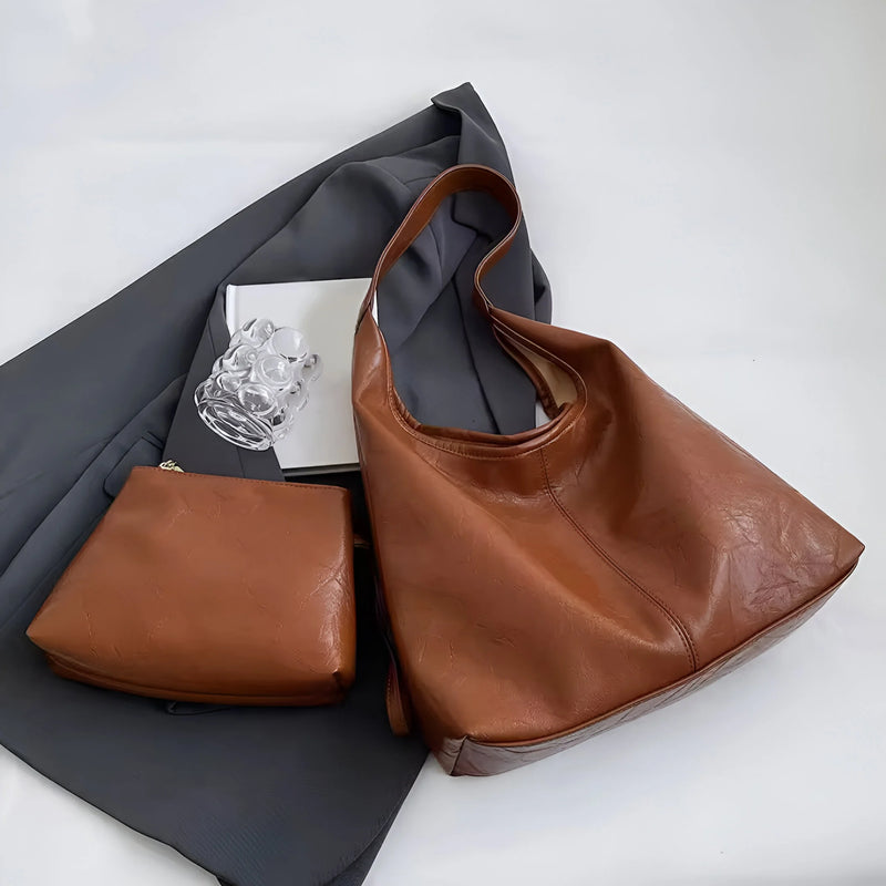 Two-Piece Large Leather Tote Bag