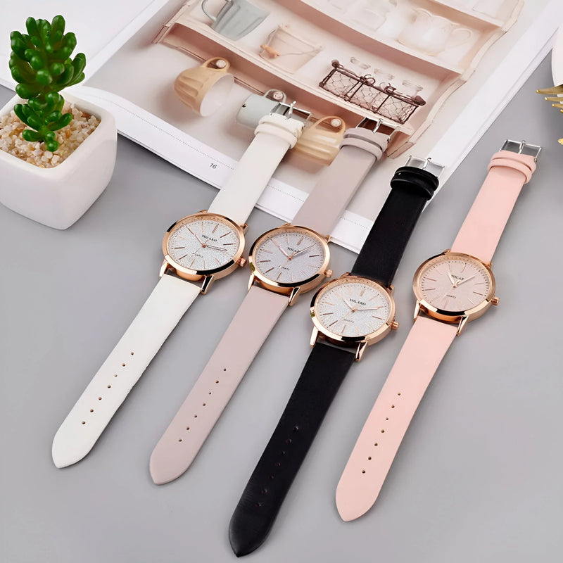 Women's Frosted Dial Leather Strap Watch