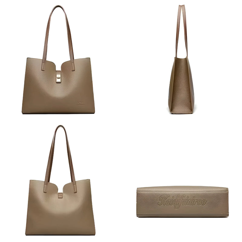 Textured Leather Tote Bag with Front Clasp