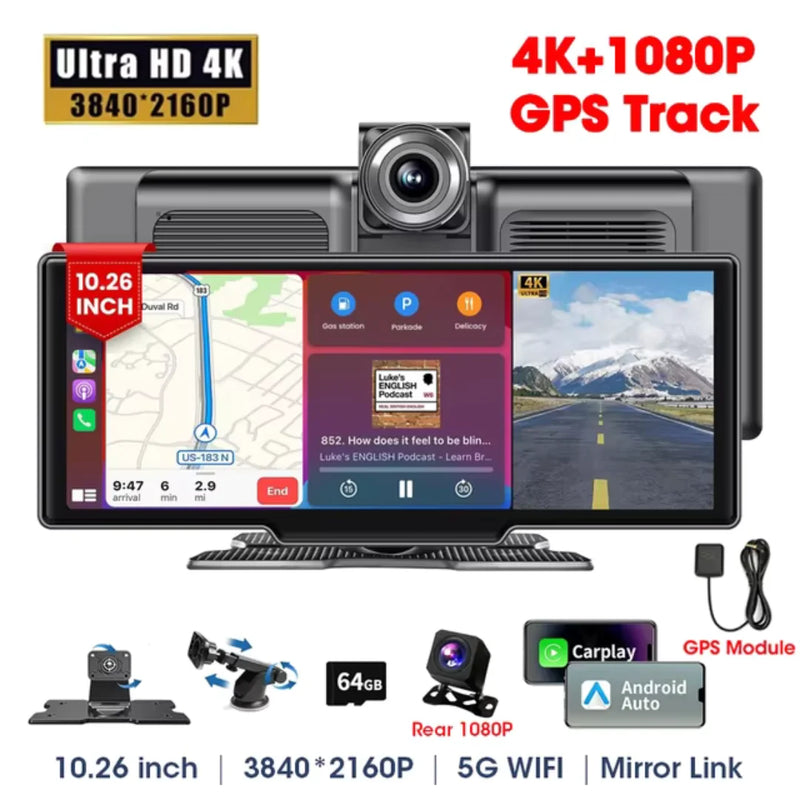 4K Dash Cam with Wireless CarPlay