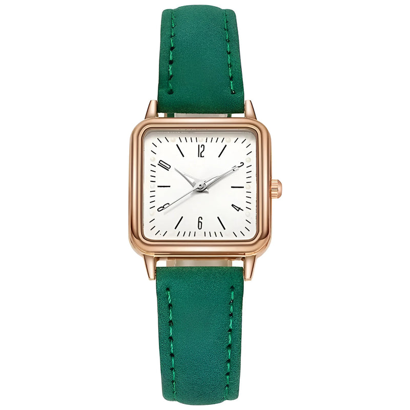 Square Dial Leather Strap GITD Watch for Women