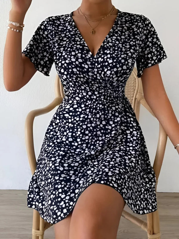 Women's Printed V-Neck Mini Dress