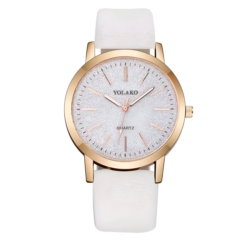 Women's Frosted Dial Leather Strap Watch