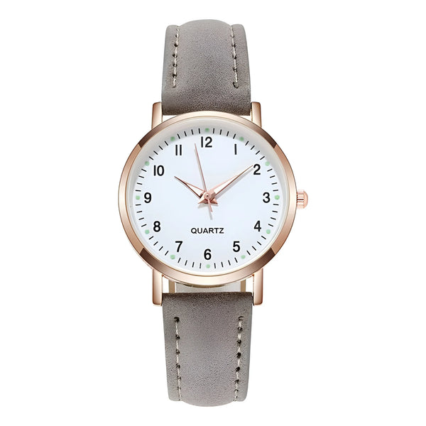 Glow-in-the-Dark Dial Watch with Leather Strap for Women