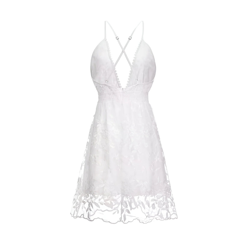 Delicate Lace Mini Dress with Adjustable Back Tie