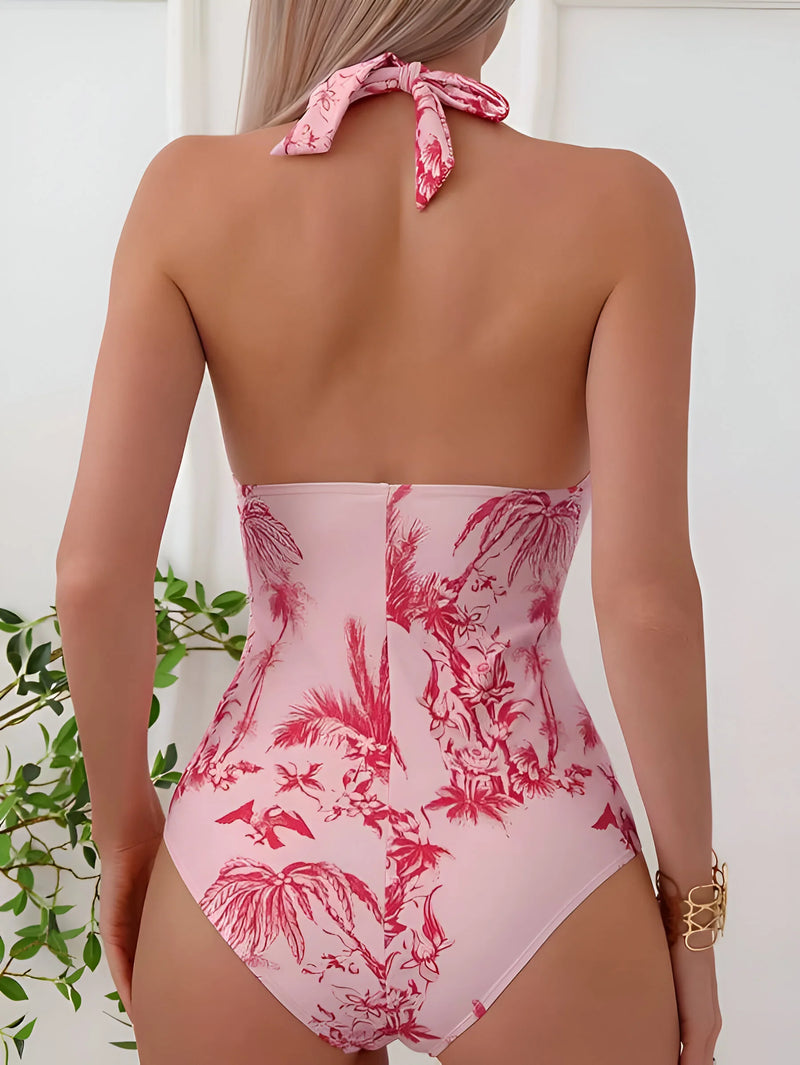 Ruffle Halter One-Piece Swimsuit