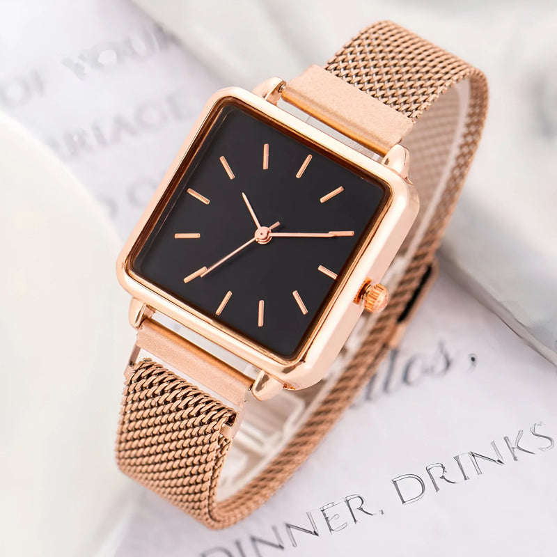 Sleek Square Dial Mesh Strap Watch for Women