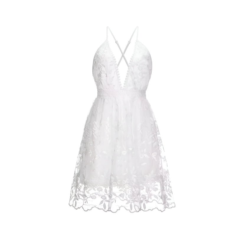 Delicate Lace Mini Dress with Adjustable Back Tie