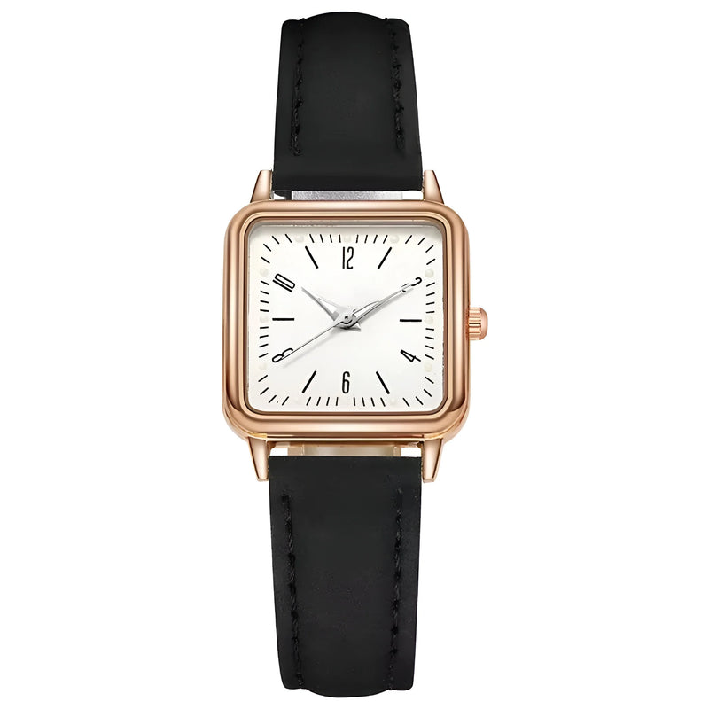 Square Dial Leather Strap GITD Watch for Women