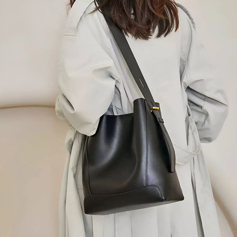 Button-Closure Bucket Shoulder Bag