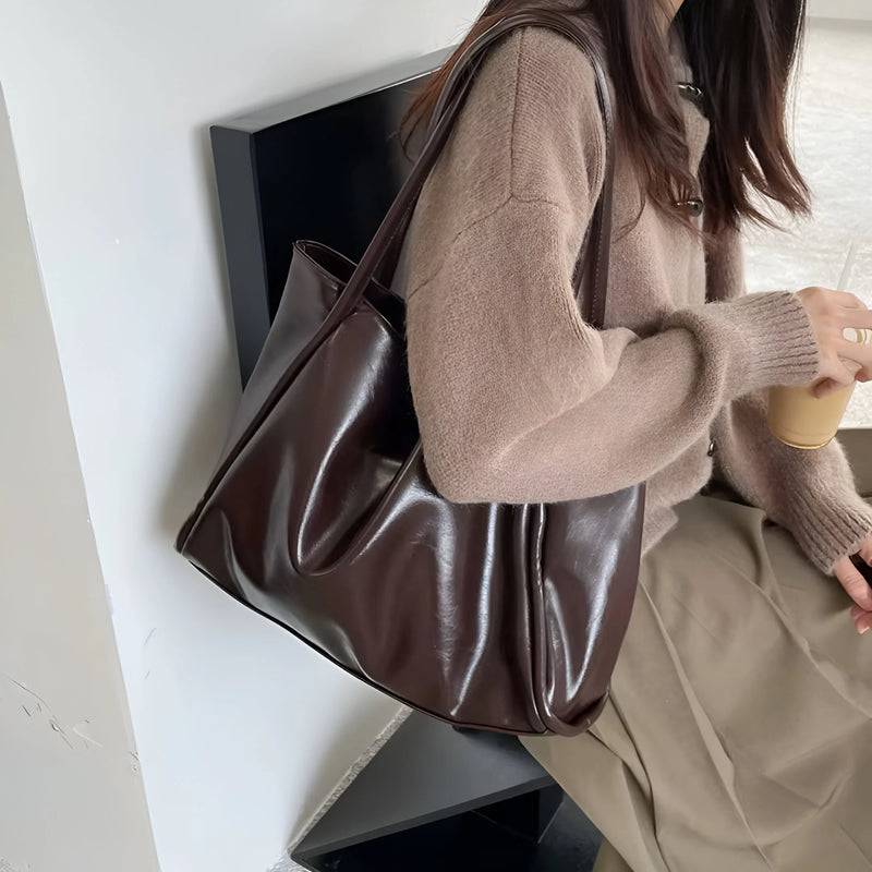 Soft Leather Shoulder Tote Bag