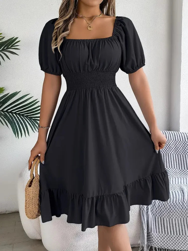 Elegant Square Neck A-Line Dress