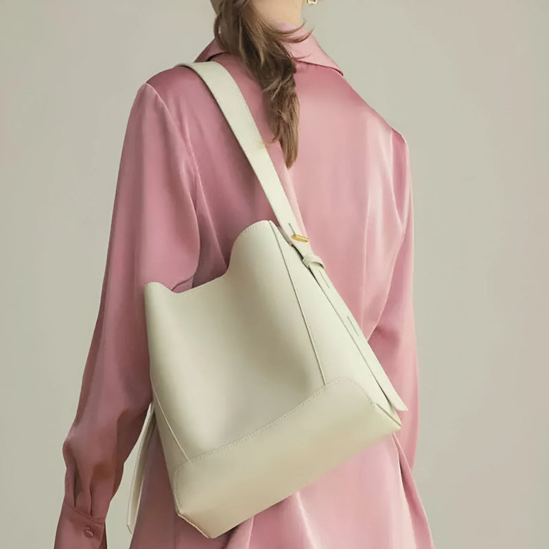 Button-Closure Bucket Shoulder Bag