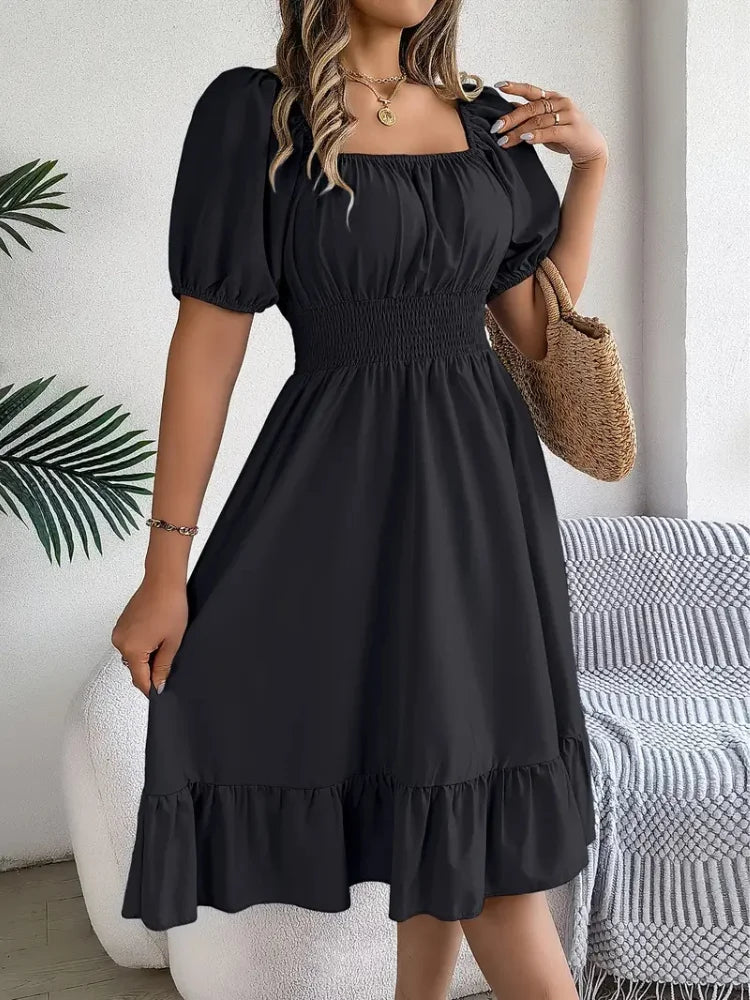 Elegant Square Neck A-Line Dress