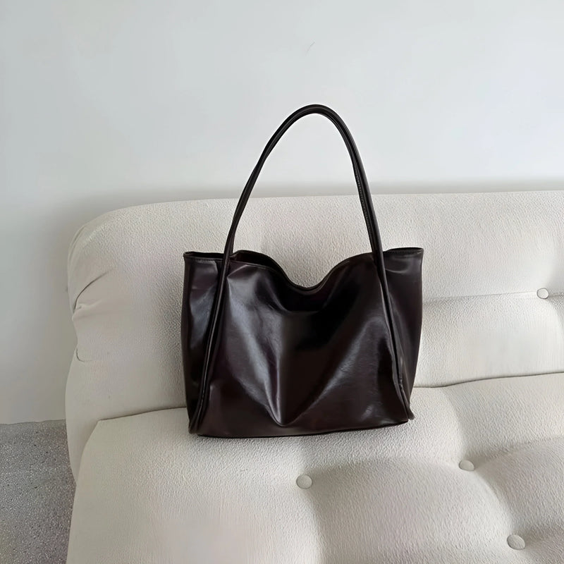 Soft Leather Shoulder Tote Bag