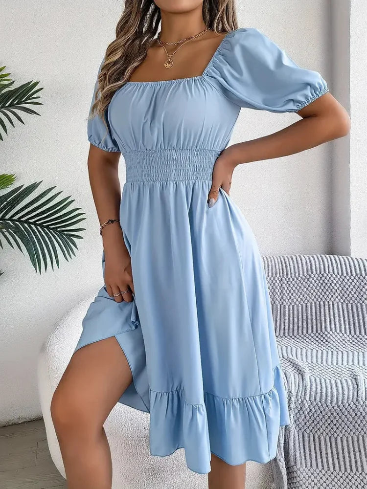 Elegant Square Neck A-Line Dress