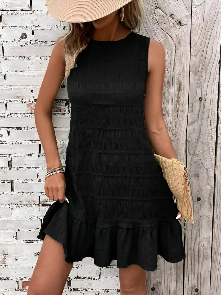 Sleeveless Lace-Up Ruffle Mini Dress