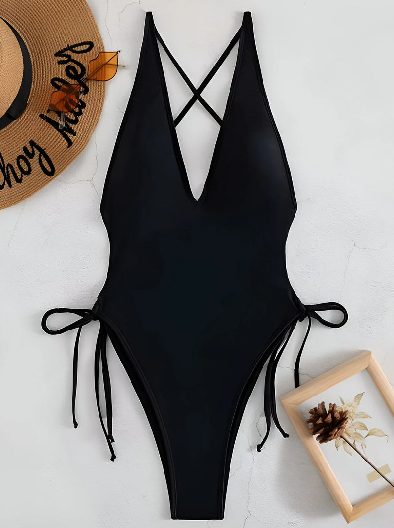 Deep V-Neck One-Piece Swimsuit