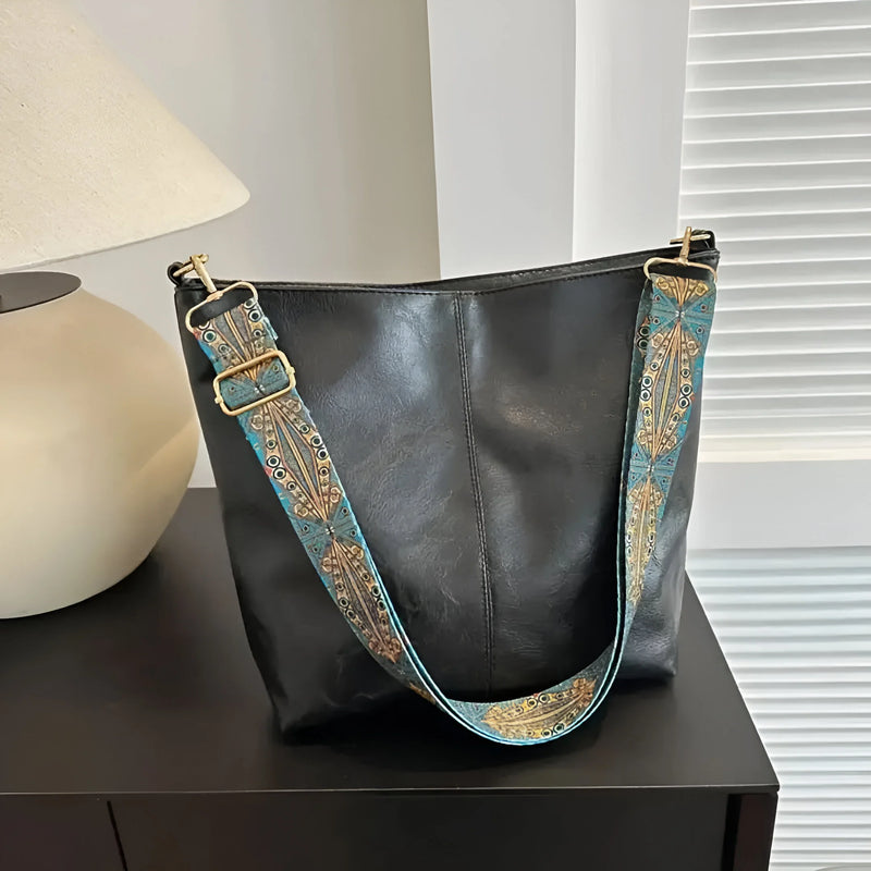 Leather Crossbody Bag with Ethnic Detail