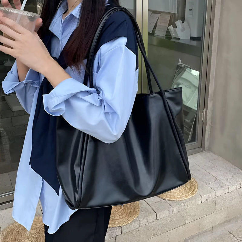 Soft Leather Shoulder Tote Bag