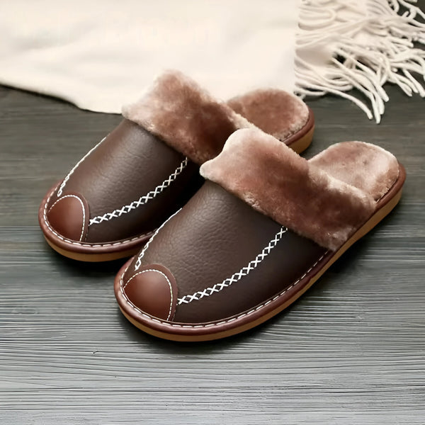 Winter Waterproof PU Leather Slippers