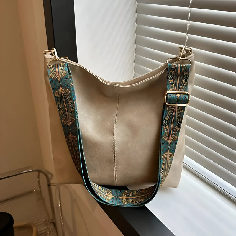 Leather Crossbody Bag with Ethnic Detail