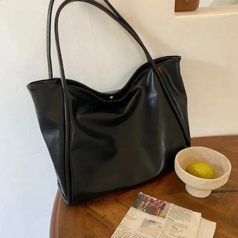 Soft Leather Shoulder Tote Bag