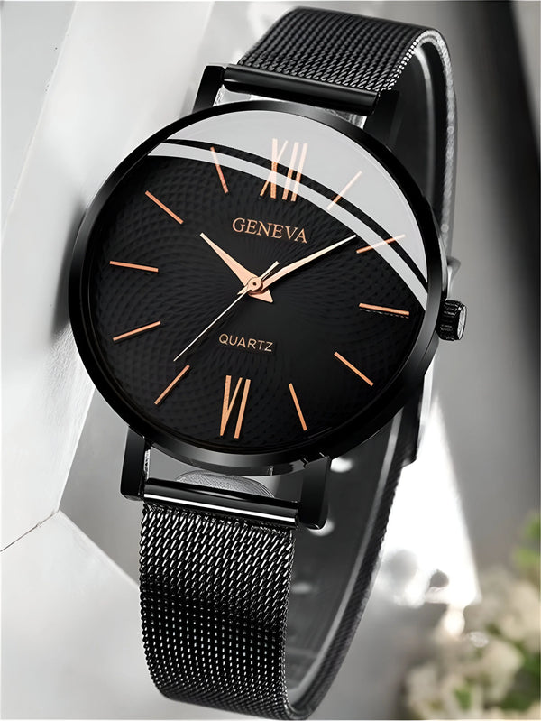 Women's Minimalist Round Dial Mesh Watch