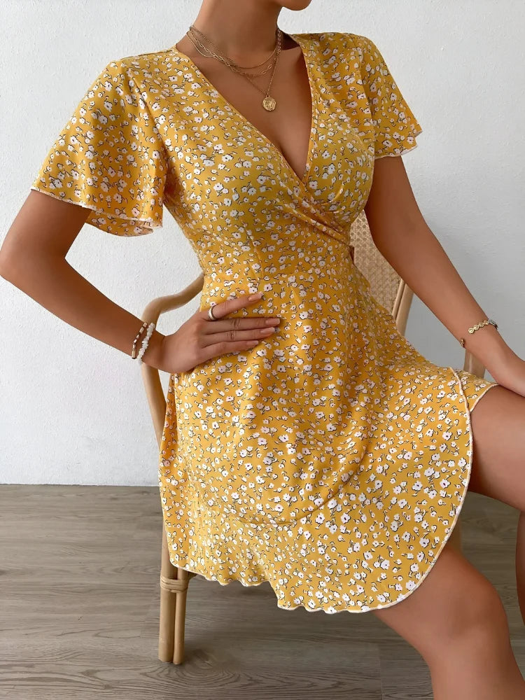 Women's Printed V-Neck Mini Dress