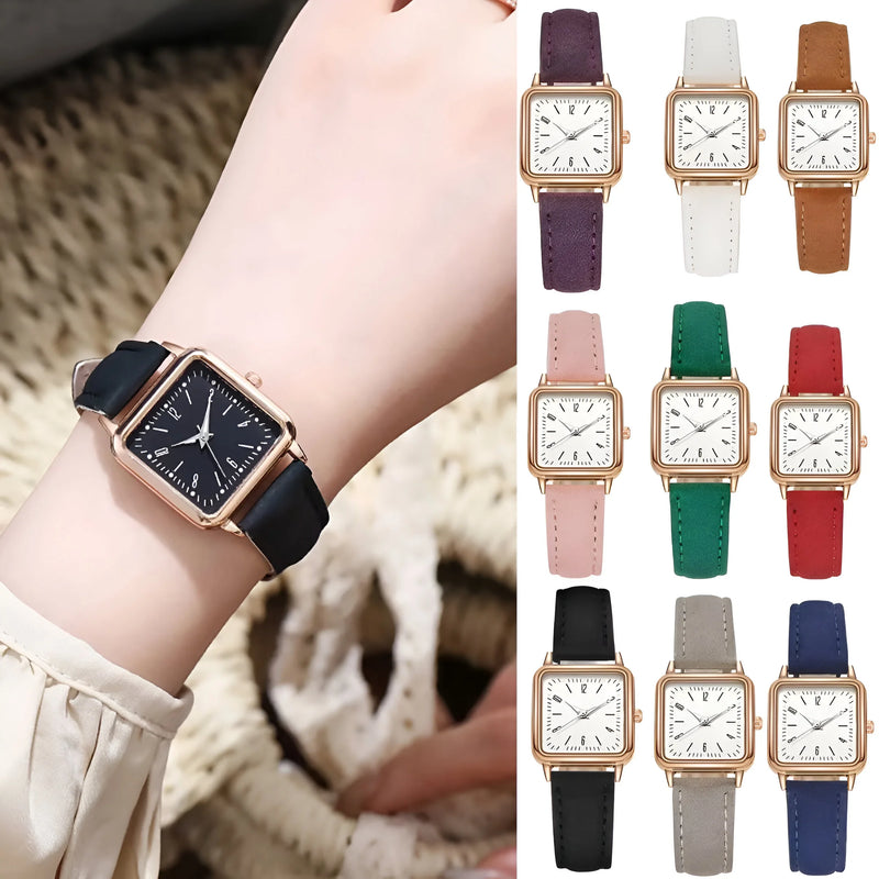 Square Dial Leather Strap GITD Watch for Women