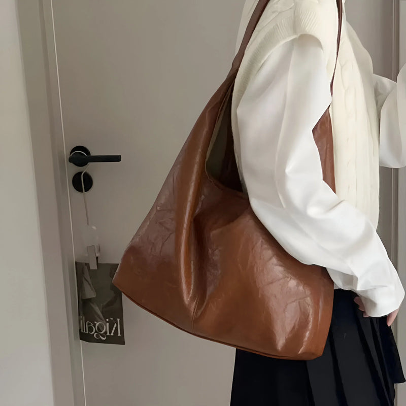 Two-Piece Large Leather Tote Bag