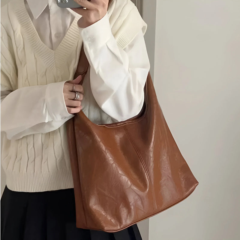 Two-Piece Large Leather Tote Bag