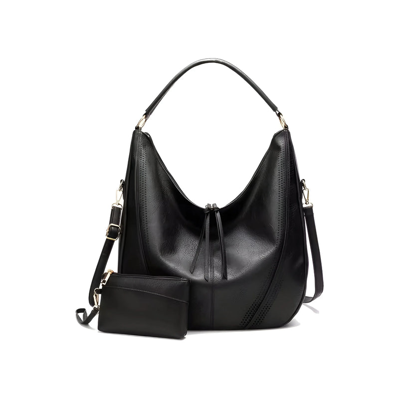 Two Piece Retro-Inspired Large Leather Shoulder Bag