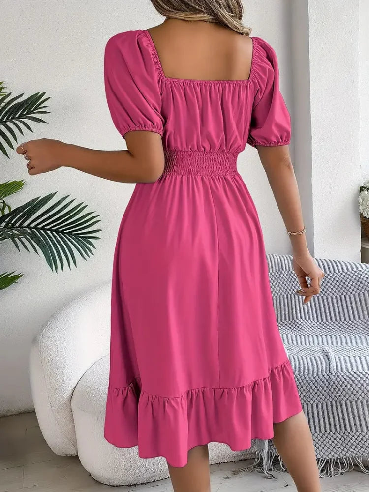 Elegant Square Neck A-Line Dress