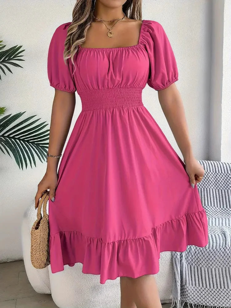 Elegant Square Neck A-Line Dress